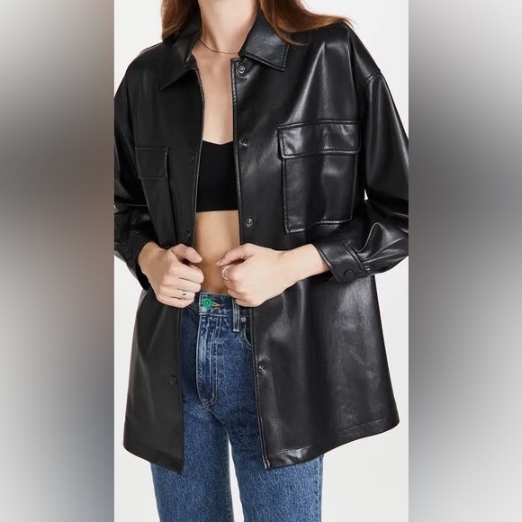 Alice Olivia Women's Langston Vegan Leather Shacket Jacket Size S